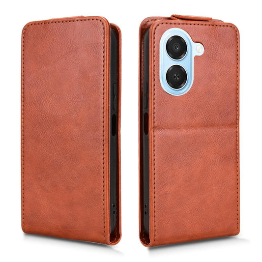 For Honor X7e 4G / Play 80 Plus 5G Magnetic Vertical Flip Leather Phone Case with Buckle - Brown - EDA007846817D