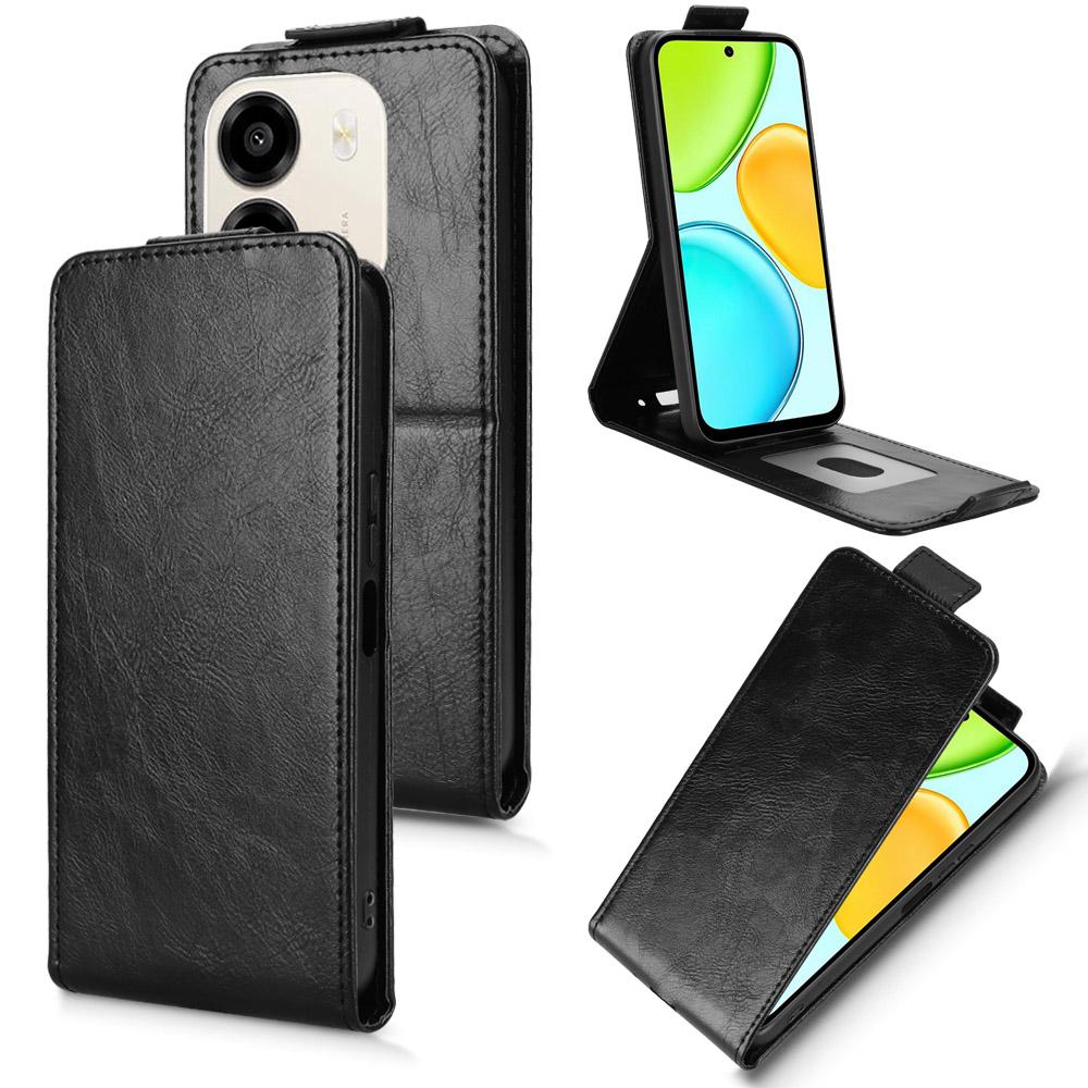 For Honor X6e 4G Magnetic Vertical Flip Leather Phone Case with Buckle - Black - EDA007846818A