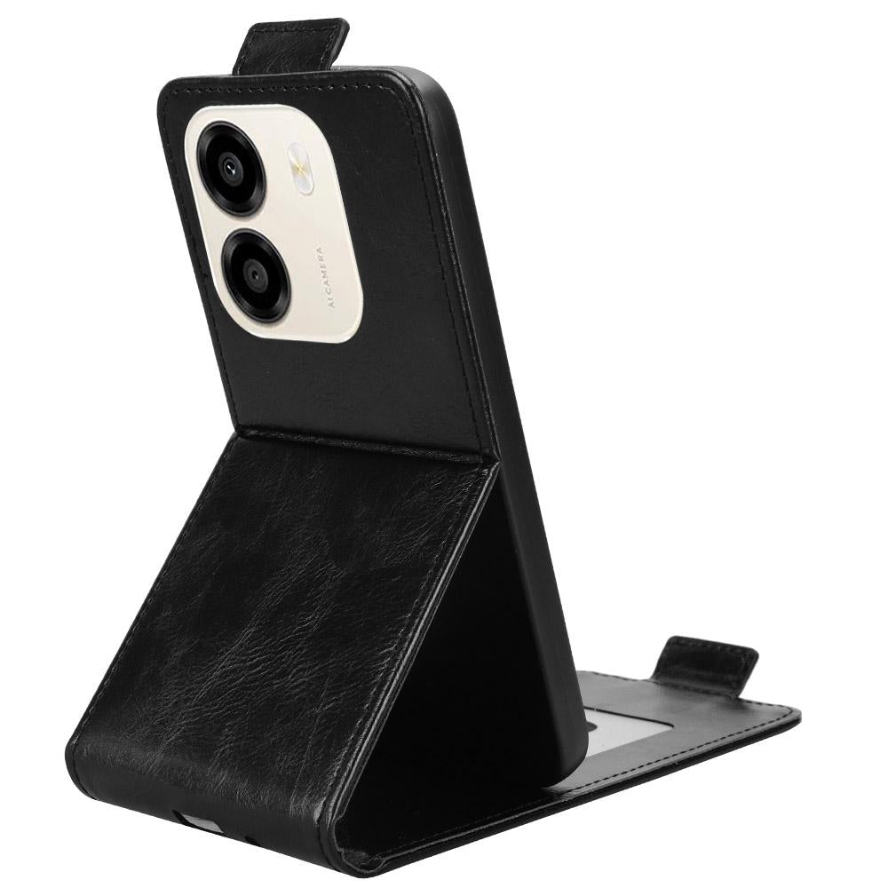 For Honor X6e 4G Magnetic Vertical Flip Leather Phone Case with Buckle - Black - EDA007846818A
