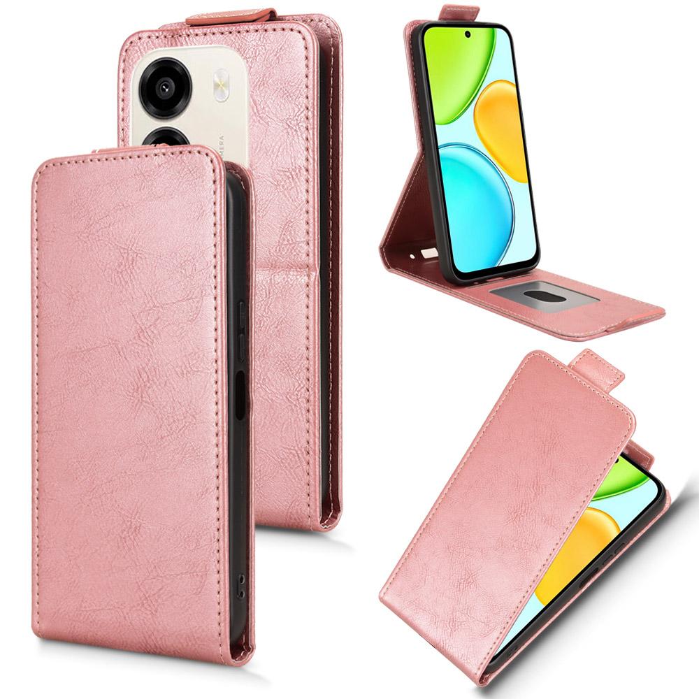 For Honor X6e 4G Magnetic Vertical Flip Leather Phone Case with Buckle - Rose Gold - EDA007846818C
