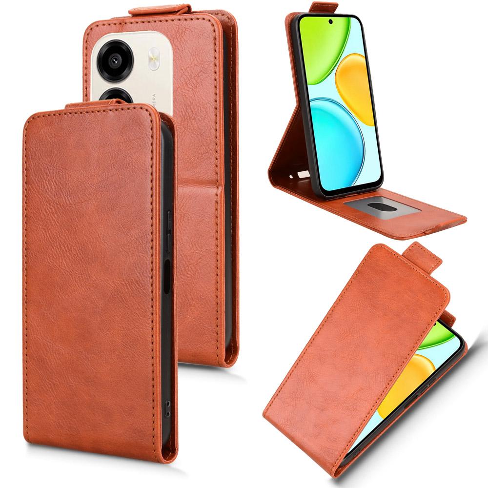 For Honor X6e 4G Magnetic Vertical Flip Leather Phone Case with Buckle - Brown - EDA007846818D