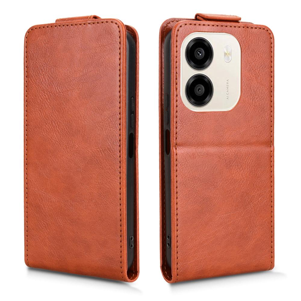 For Honor X6e 4G Magnetic Vertical Flip Leather Phone Case with Buckle - Brown - EDA007846818D