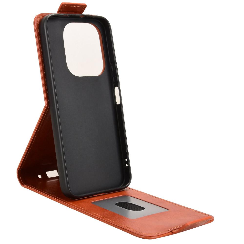 For Honor X6e 4G Magnetic Vertical Flip Leather Phone Case with Buckle - Brown - EDA007846818D