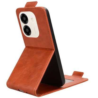 For Honor X6e 4G Magnetic Vertical Flip Leather Phone Case with Buckle - Brown - EDA007846818D