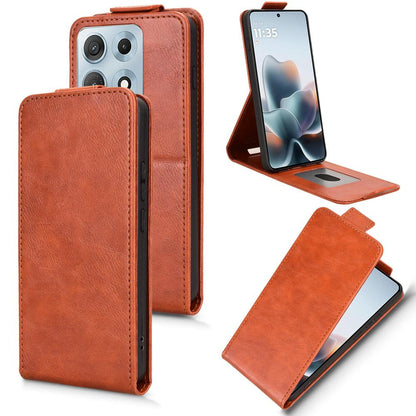 For Motorola Edge 70 Max 5G Magnetic Vertical Flip Leather Phone Case with Buckle - Brown - EDA007846916D