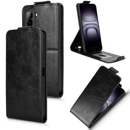 For Infinix Hot 70 4G Magnetic Vertical Flip Leather Phone Case with Buckle - Black - EDA007849014A