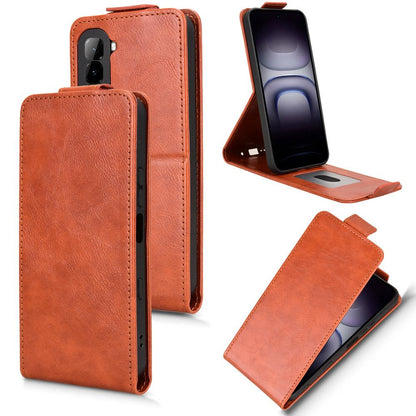 For Infinix Hot 70 4G Magnetic Vertical Flip Leather Phone Case with Buckle - Brown - EDA007849014D