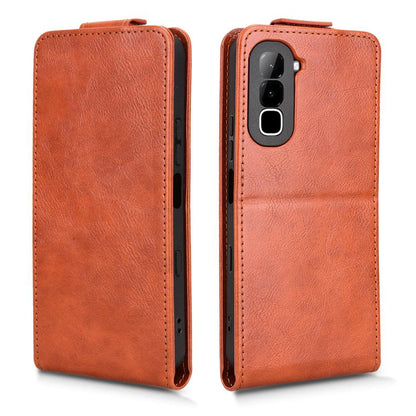 For Infinix Hot 70 4G Magnetic Vertical Flip Leather Phone Case with Buckle - Brown - EDA007849014D
