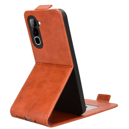 For Infinix Hot 70 4G Magnetic Vertical Flip Leather Phone Case with Buckle - Brown - EDA007849014D