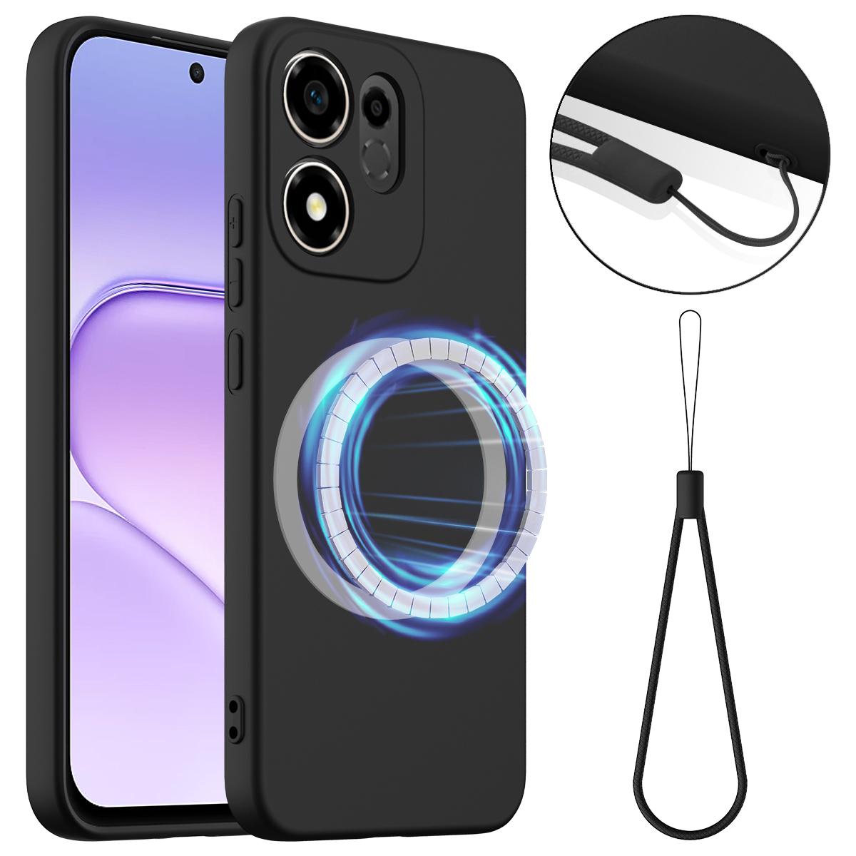 For Honor 600 Smart / X7e Plus 5G Shockproof Silicone Magsafe Phone Case - Black - EDA007850109B