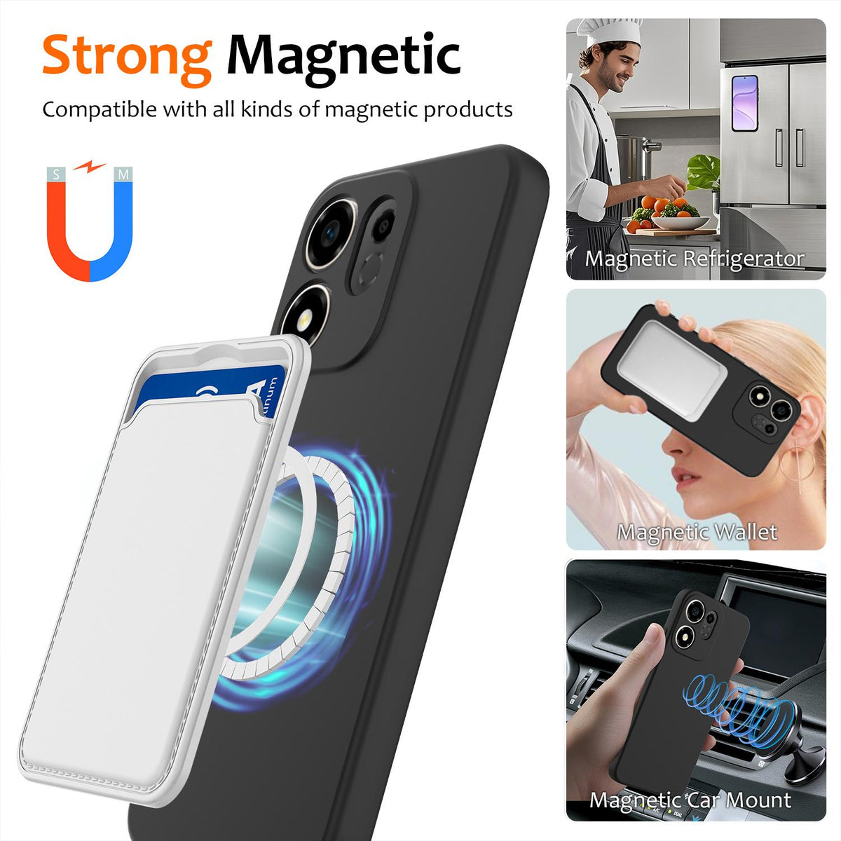 For Honor 600 Smart / X7e Plus 5G Shockproof Silicone Magsafe Phone Case - Black - EDA007850109B