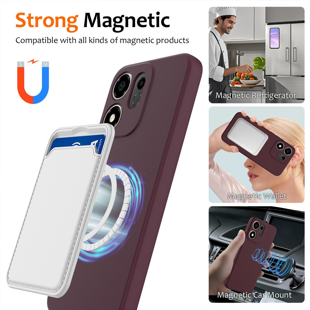 For Honor 600 Smart / X7e Plus 5G Shockproof Silicone Magsafe Phone Case - Plum Color - EDA007850109C