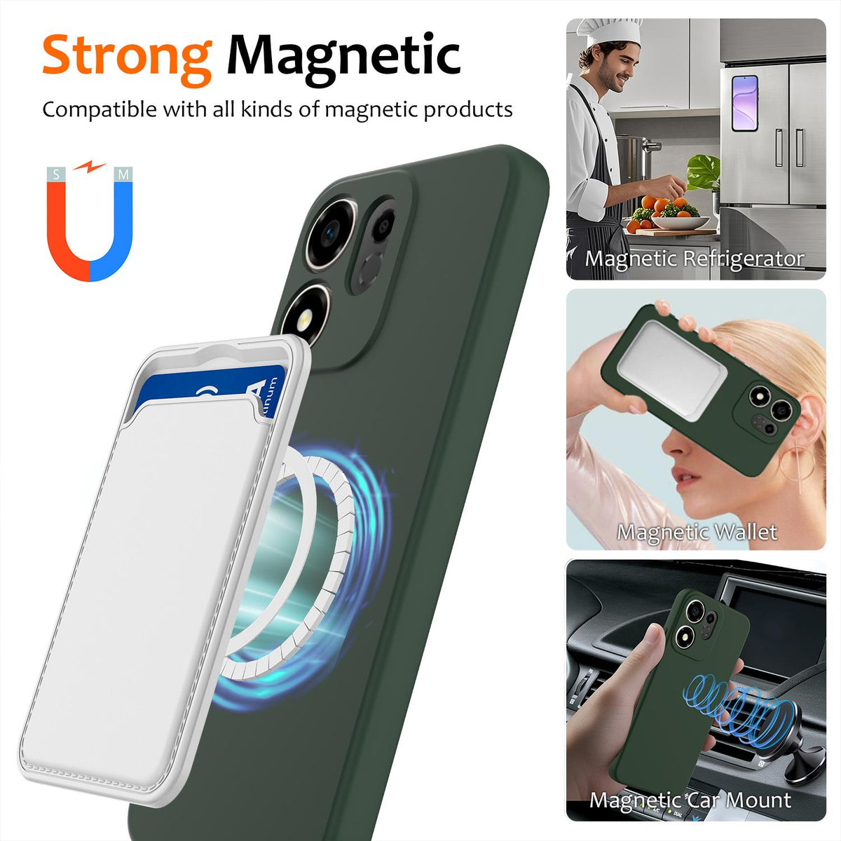For Honor 600 Smart / X7e Plus 5G Shockproof Silicone Magsafe Phone Case - Dark Green - EDA007850109D