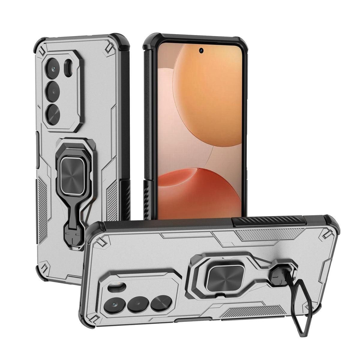 For Realme P4x 5G India Metal Kickstand TPU Hybrid PC Phone Case - Grey - EDA007854307B