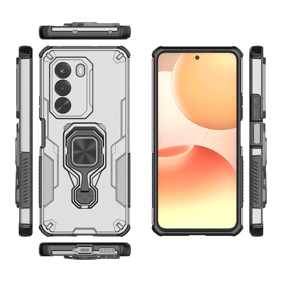 For Realme P4x 5G India Metal Kickstand TPU Hybrid PC Phone Case - Grey - EDA007854307B