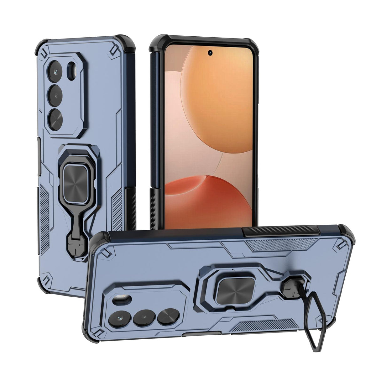 For Realme P4x 5G India Metal Kickstand TPU Hybrid PC Phone Case - Blue - EDA007854307C