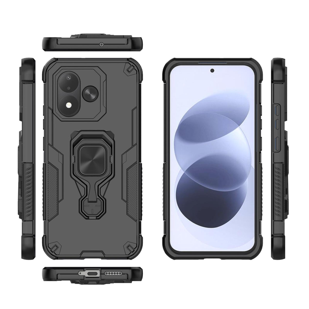 For Redmi Note 17 5G 169.7mm Metal Kickstand TPU Hybrid PC Phone Case - Black - EDA007854725A