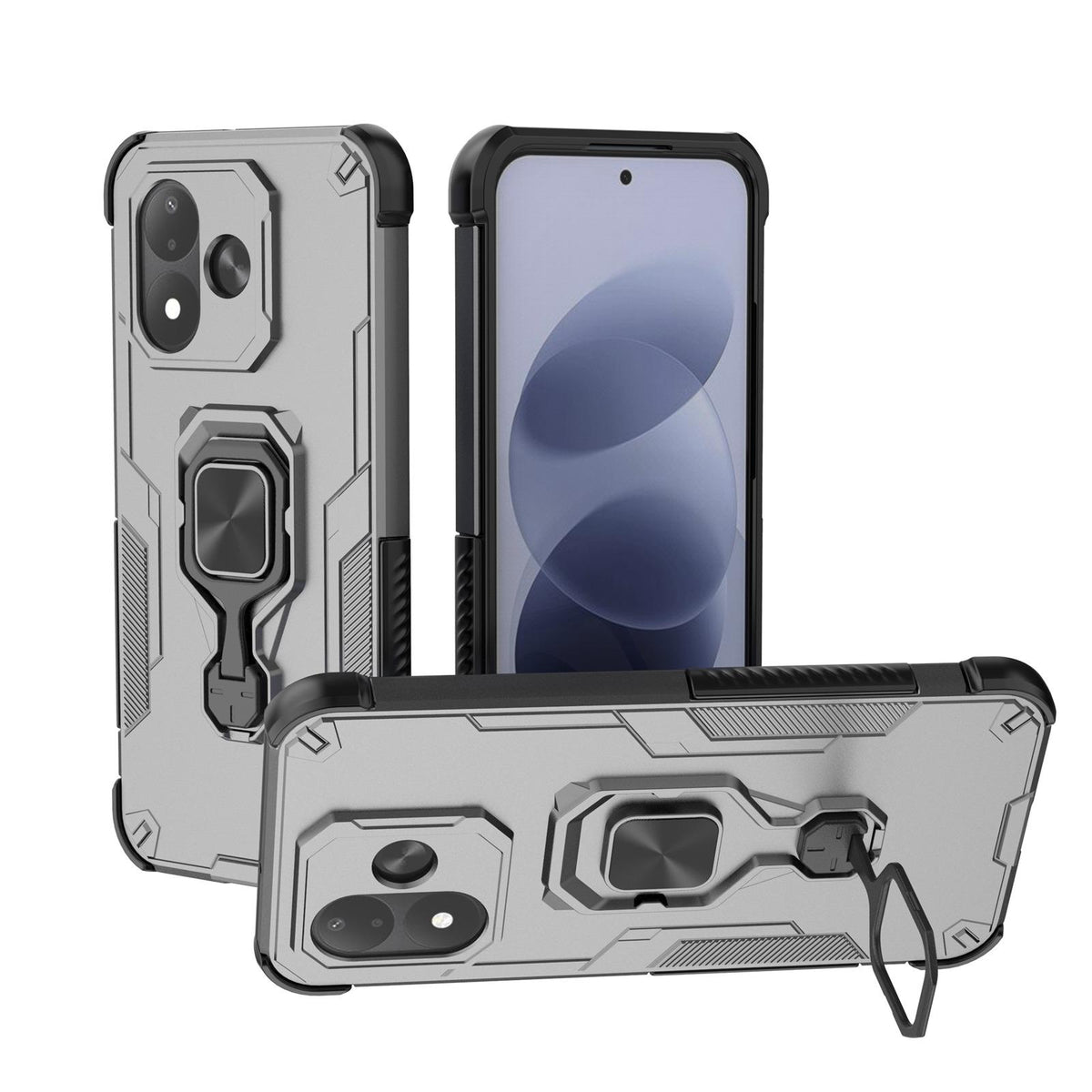 For Redmi Note 17 5G 169.7mm Metal Kickstand TPU Hybrid PC Phone Case - Grey - EDA007854725B