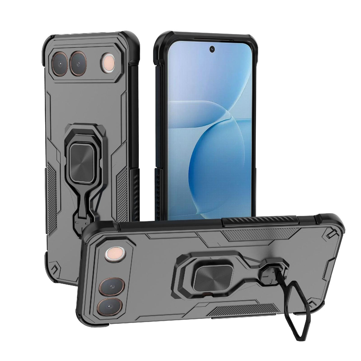For vivo S2 5G Global Metal Kickstand TPU Hybrid PC Phone Case - Black - EDA007855009A