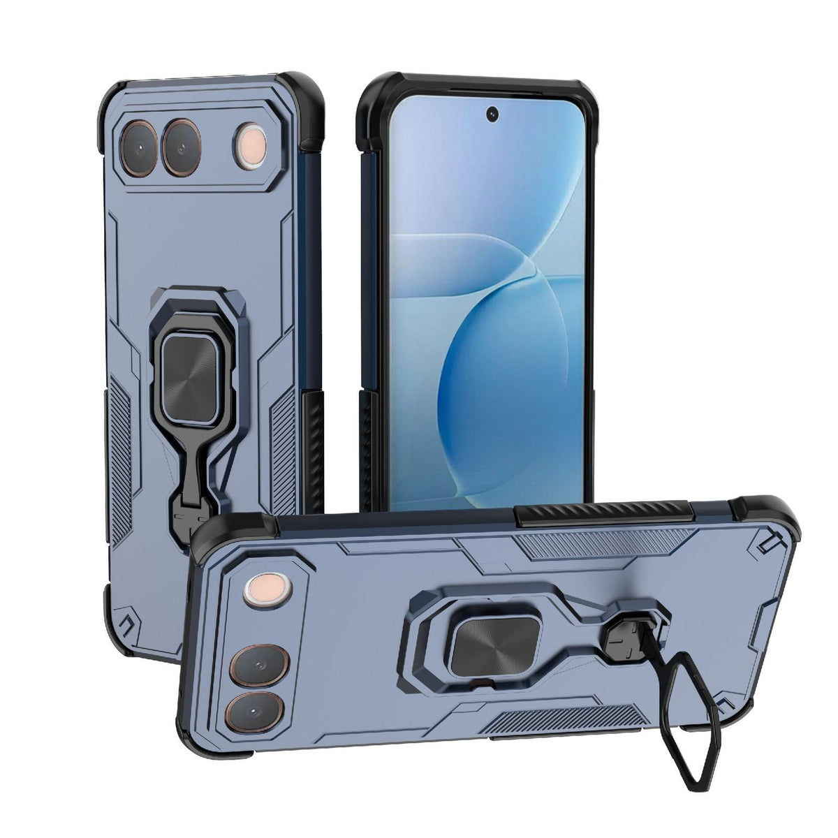 For vivo S2 5G Global Metal Kickstand TPU Hybrid PC Phone Case - Blue - EDA007855009C
