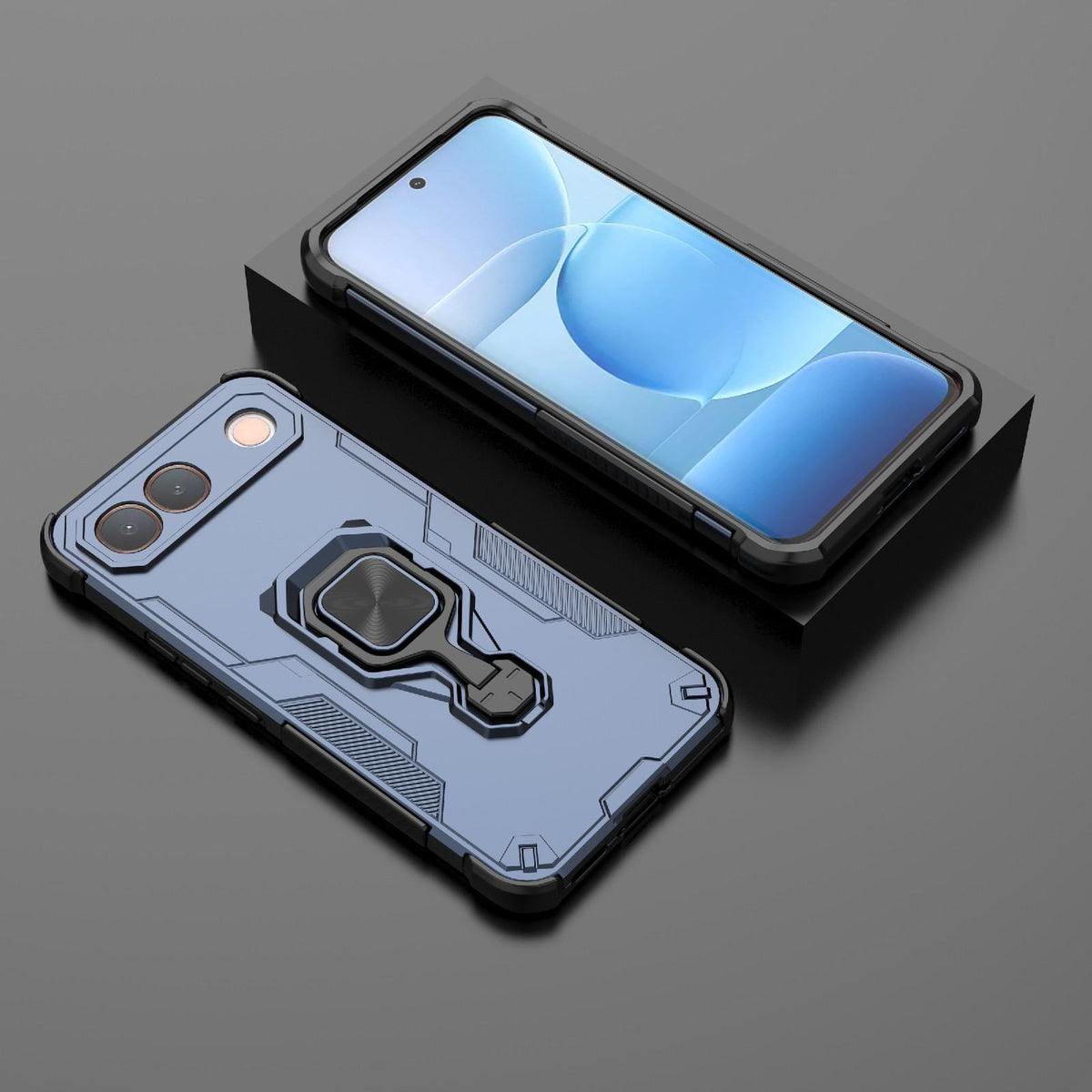 For vivo S2 5G Global Metal Kickstand TPU Hybrid PC Phone Case - Blue - EDA007855009C