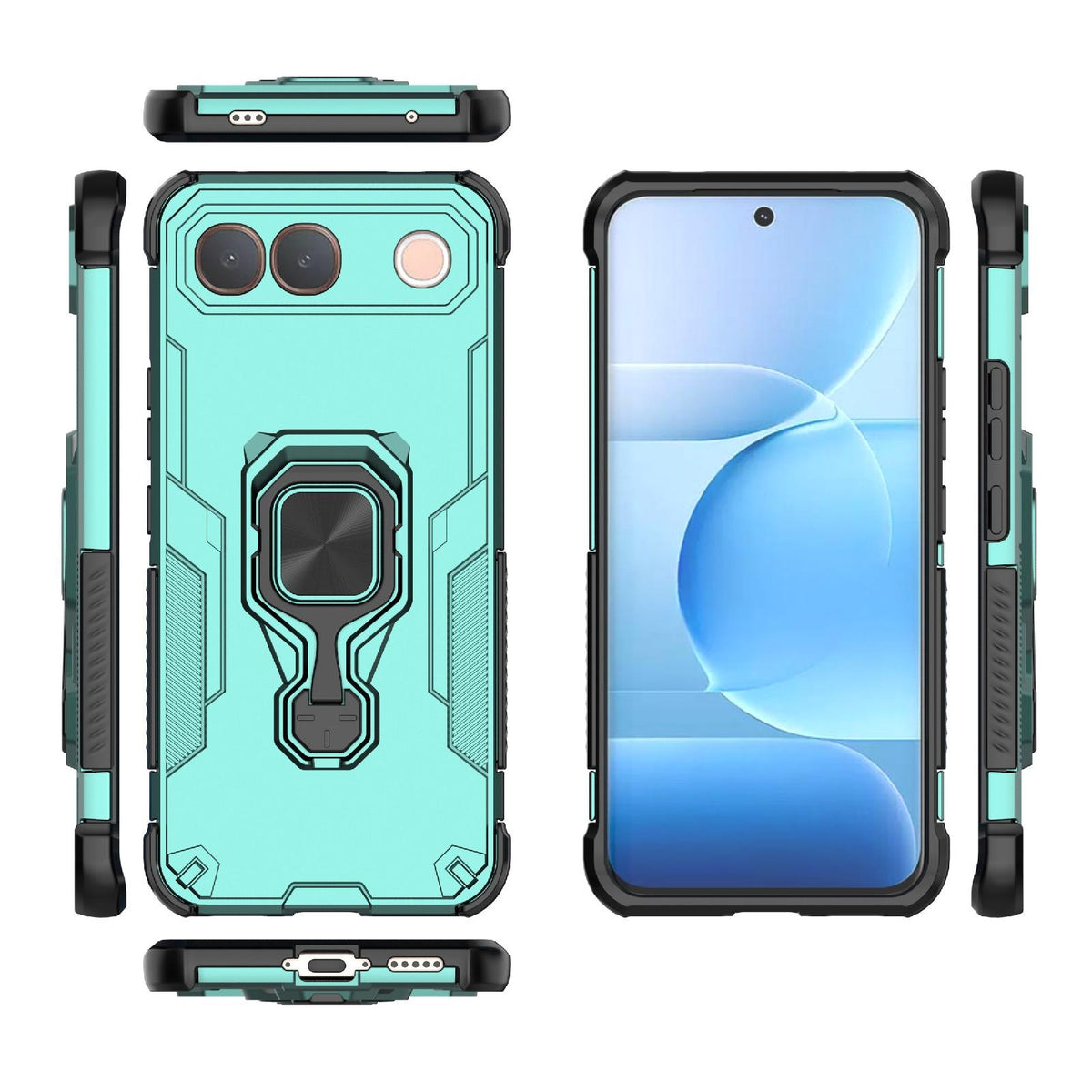 For vivo S2 5G Global Metal Kickstand TPU Hybrid PC Phone Case - Green - EDA007855009D