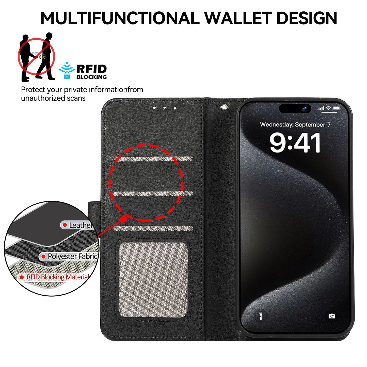 For Redmi K90 Pro Max/Poco F8 Ultra ABEEL Delicate Texture Splicing RFID Leather Phone Case(Black)