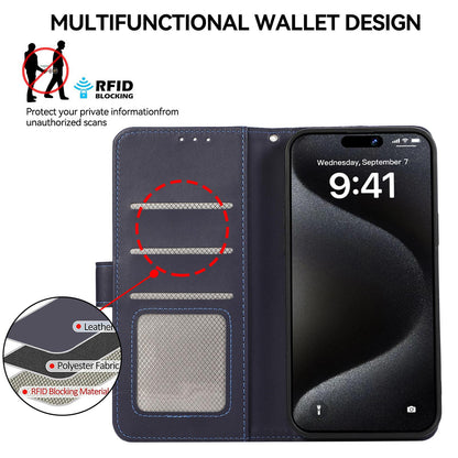 For Redmi K90 Pro Max/Poco F8 Ultra ABEEL Delicate Texture Splicing RFID Leather Phone Case(Blue)