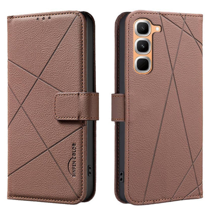 For Infinix Hot 70 Pro 5G Geometric Pattern RFID Leather Phone Case - Brown - EDA007872611A