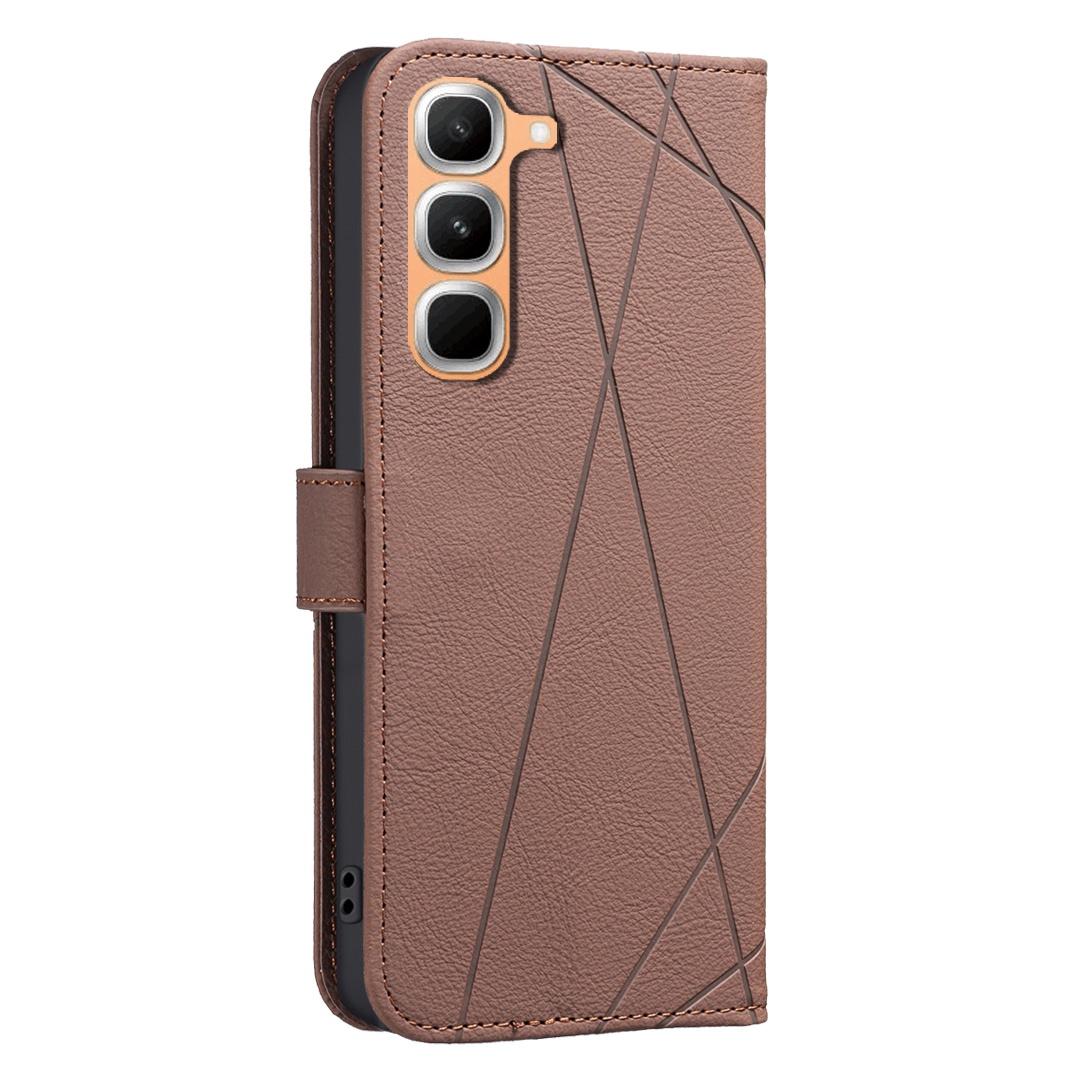 For Infinix Hot 70 Pro 5G Geometric Pattern RFID Leather Phone Case - Brown - EDA007872611A