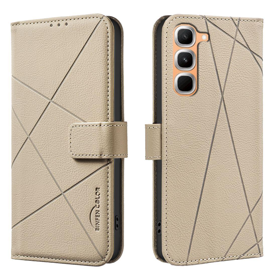 For Infinix Hot 70 Pro 5G Geometric Pattern RFID Leather Phone Case - Beige - EDA007872611C
