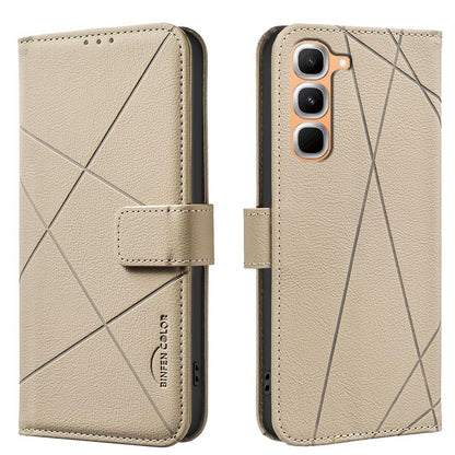 For Infinix Hot 70 Pro 5G Geometric Pattern RFID Leather Phone Case - Beige - EDA007872611C