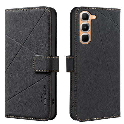 For Infinix Hot 70 Pro 5G Geometric Pattern RFID Leather Phone Case - Black - EDA007872611E
