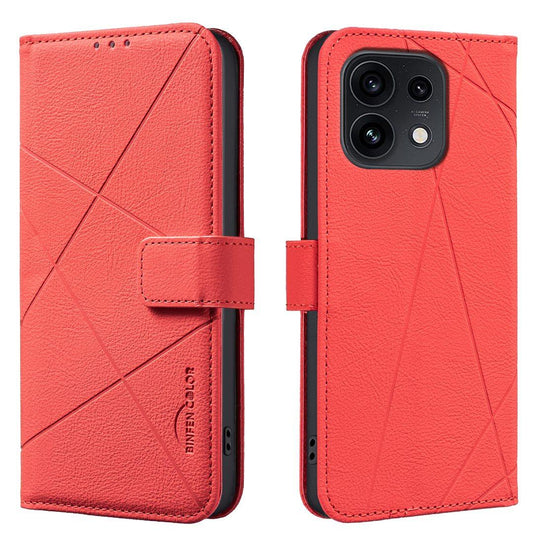 For OPPO Reno16 F 5G/Reno16 FS 5G Geometric Pattern RFID Leather Phone Case - Red - EDA007872923D