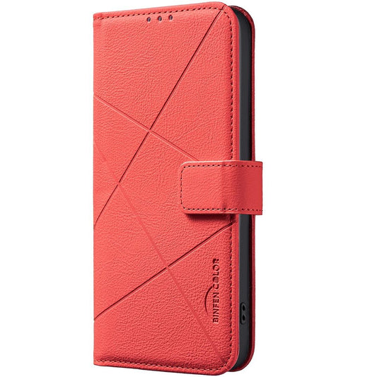 For OPPO Reno16 F 5G/Reno16 FS 5G Geometric Pattern RFID Leather Phone Case - Red - EDA007872923D
