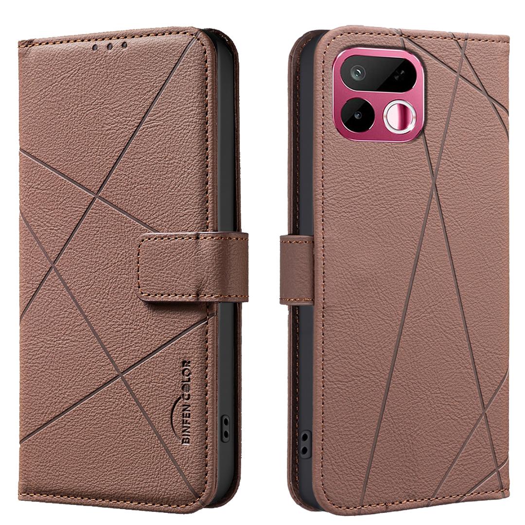 For Realme 16T 5G Geometric Pattern RFID Leather Phone Case - Brown - EDA007873216A