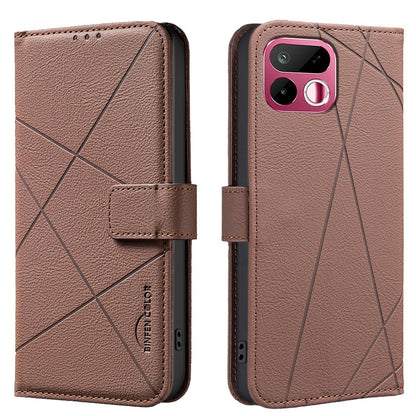 For Realme 16T 5G Geometric Pattern RFID Leather Phone Case - Brown - EDA007873216A