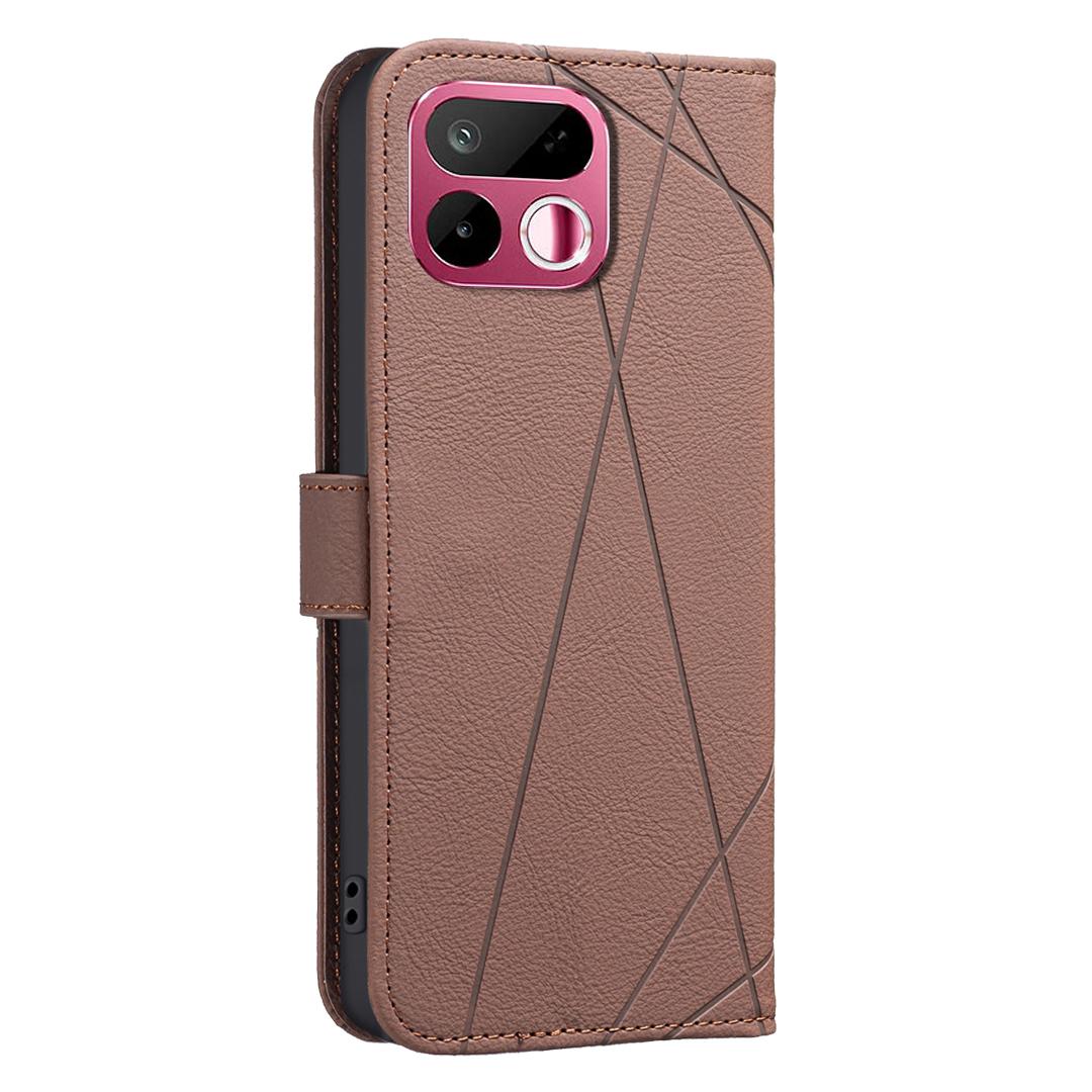 For Realme 16T 5G Geometric Pattern RFID Leather Phone Case - Brown - EDA007873216A