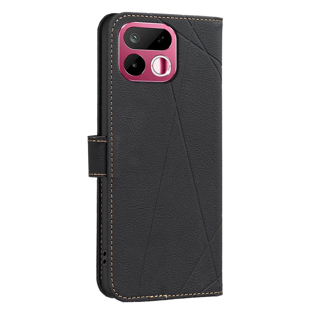For Realme 16T 5G Geometric Pattern RFID Leather Phone Case - Black - EDA007873216E
