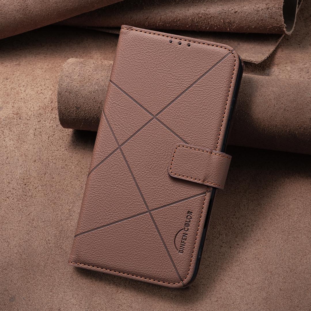 For Google Pixel 11a Geometric Pattern RFID Leather Phone Case - Brown - EDA007873609A