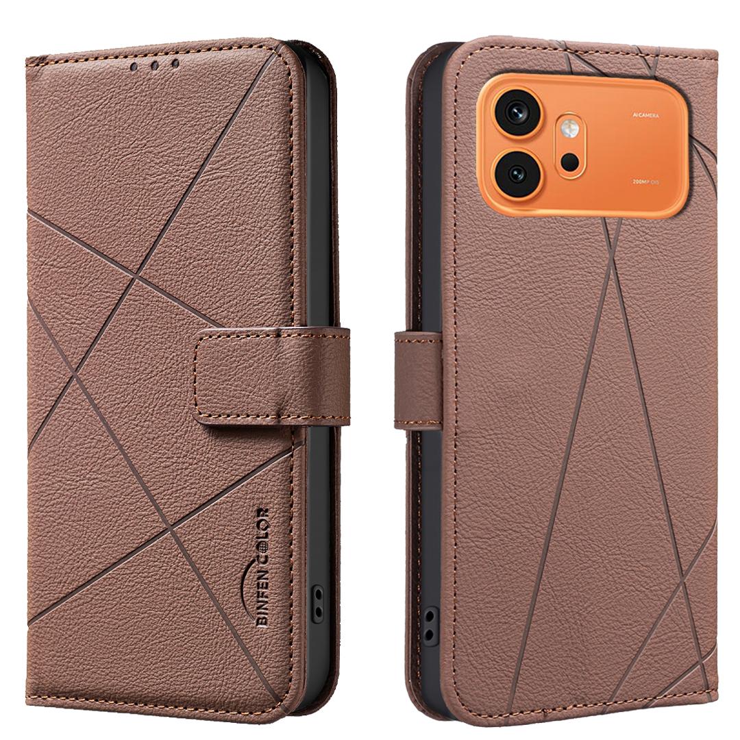 For Honor 600 Global Geometric Pattern RFID Leather Phone Case - Brown - EDA007878622A
