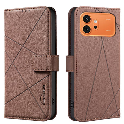 For Honor 600 Global Geometric Pattern RFID Leather Phone Case - Brown - EDA007878622A