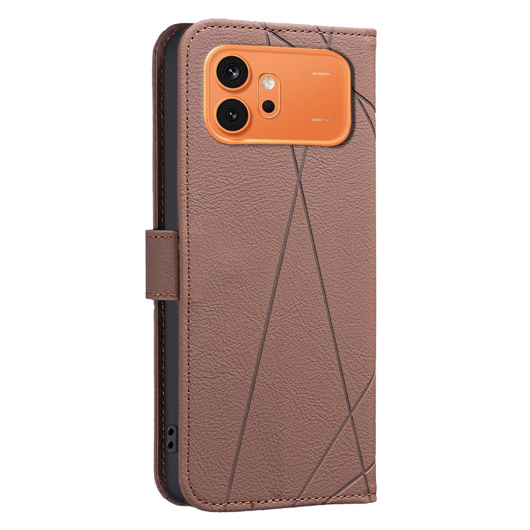 For Honor 600 Global Geometric Pattern RFID Leather Phone Case - Brown - EDA007878622A