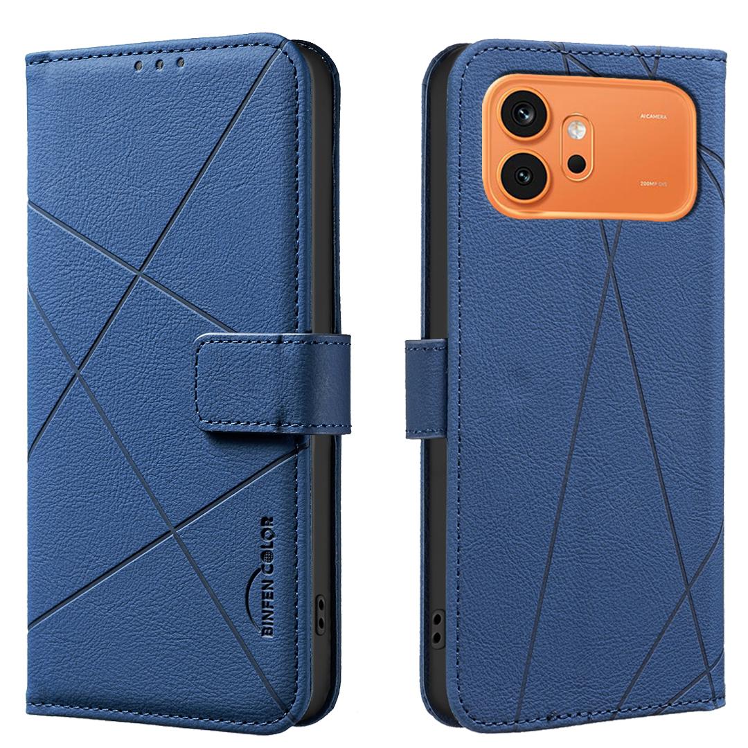 For Honor 600 Global Geometric Pattern RFID Leather Phone Case - Blue - EDA007878622B