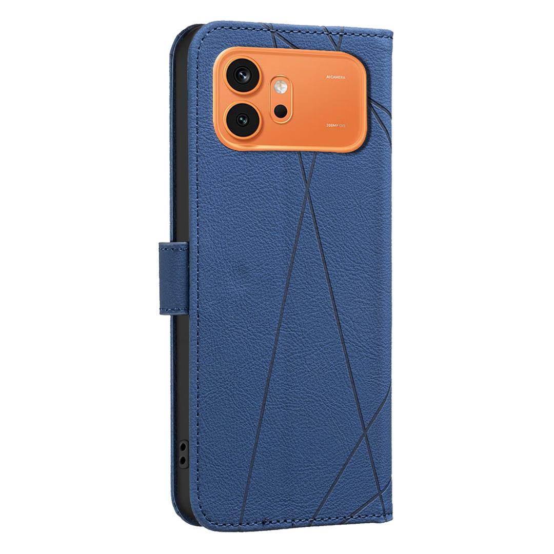 For Honor 600 Global Geometric Pattern RFID Leather Phone Case - Blue - EDA007878622B