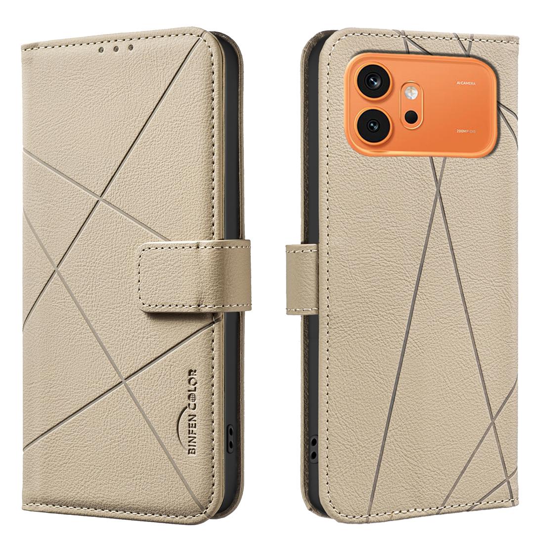 For Honor 600 Global Geometric Pattern RFID Leather Phone Case - Beige - EDA007878622C
