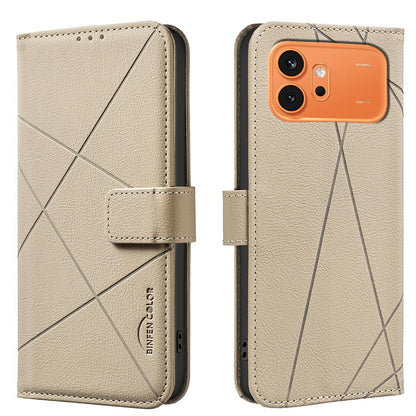 For Honor 600 Global Geometric Pattern RFID Leather Phone Case - Beige - EDA007878622C