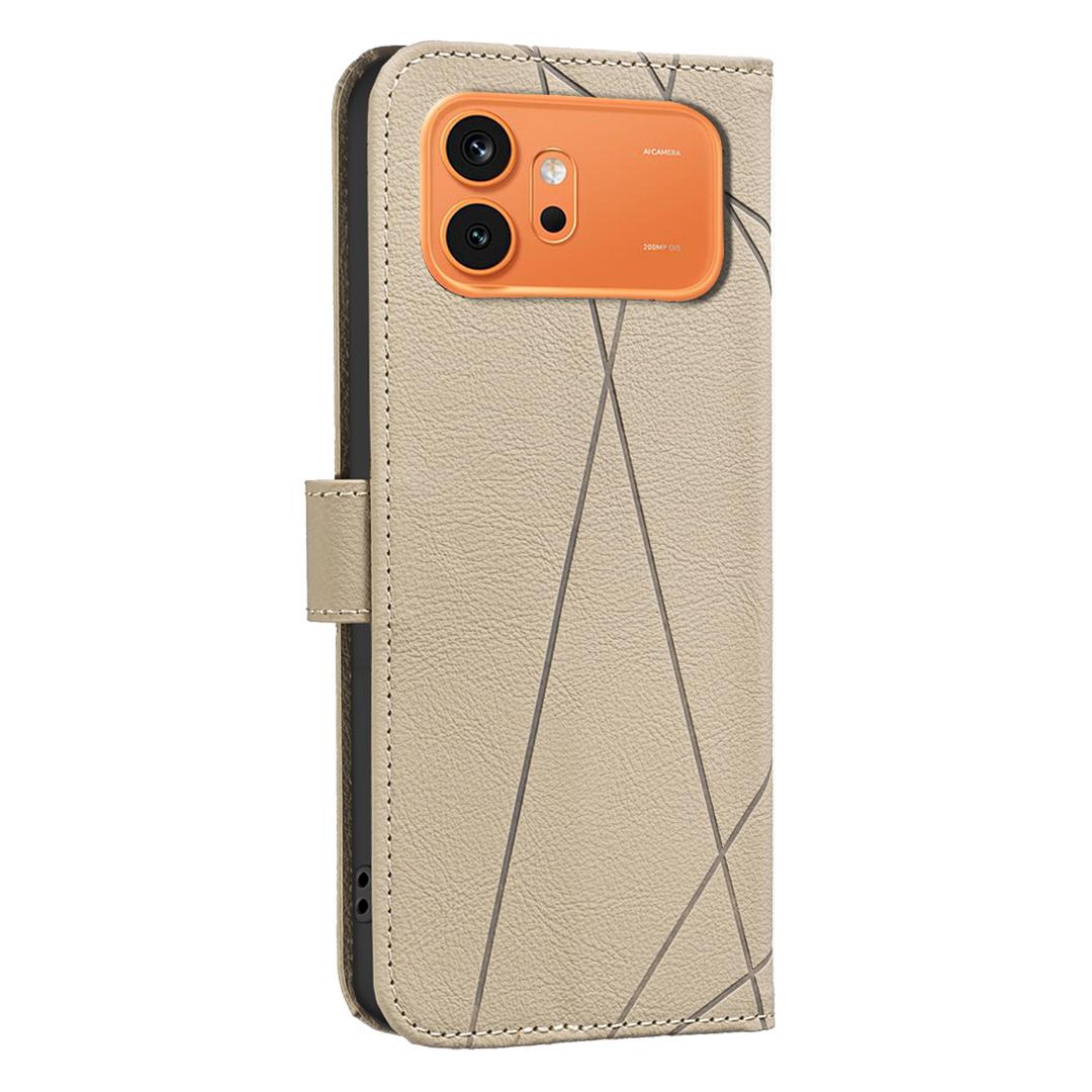 For Honor 600 Global Geometric Pattern RFID Leather Phone Case - Beige - EDA007878622C