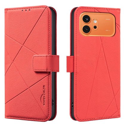 For Honor 600 Global Geometric Pattern RFID Leather Phone Case - Red - EDA007878622D