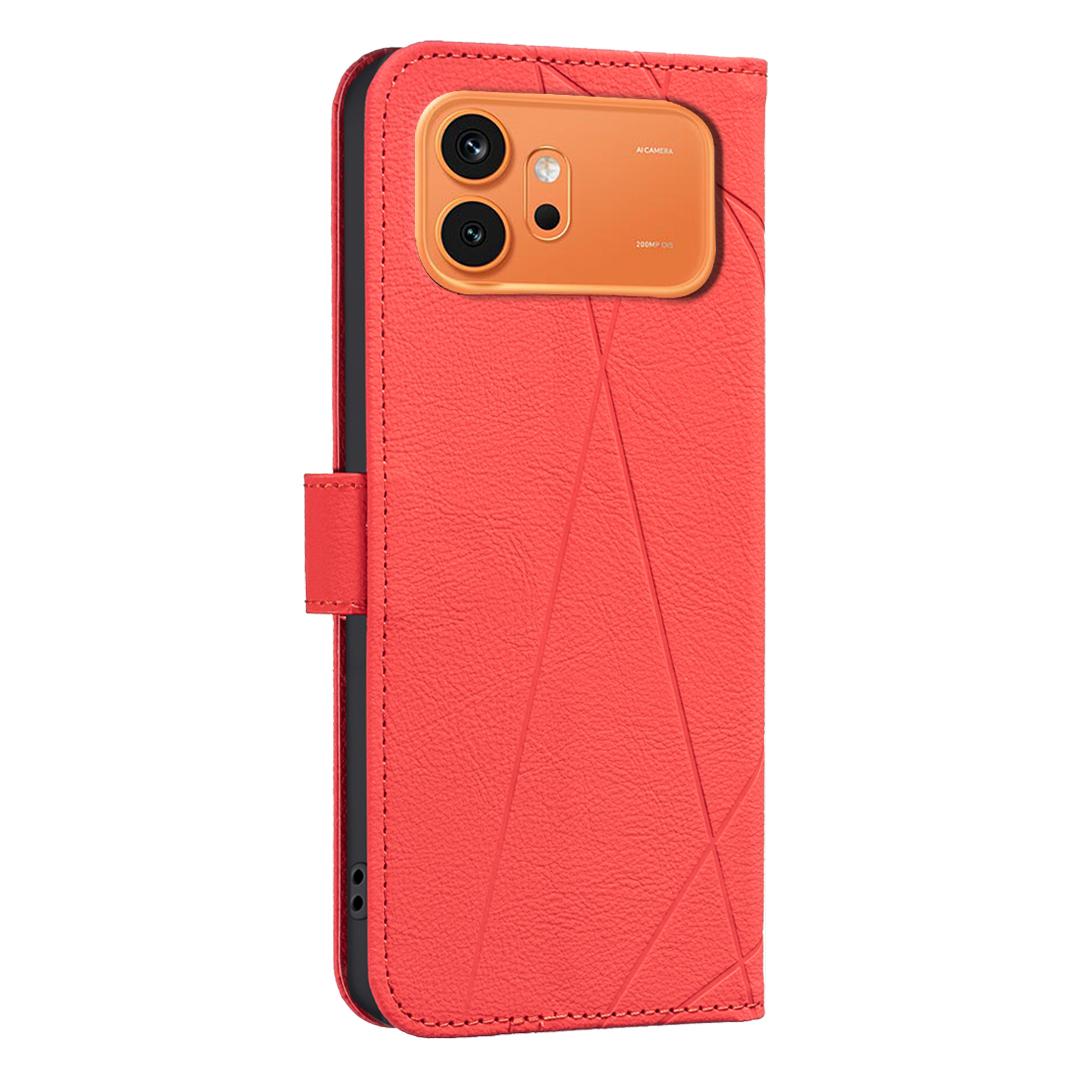 For Honor 600 Global Geometric Pattern RFID Leather Phone Case - Red - EDA007878622D